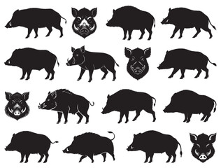 WILD BOAR SILHOUETTE WHITE BACKGROUND