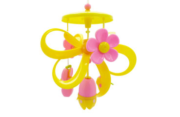 Stylish and cute flower wind chime wall hanging decoration, made of plastic material with yellow or pink color scheme. It features bright colors and has clear details on the transparent background.
