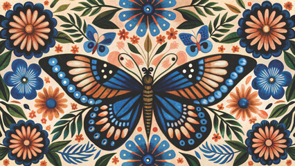 flowers butterflies Summer Floral Spring Bloom Vector background  