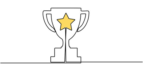 winner trophy cup continuous one line drawing. Trophy cup line art vector illustration, Winner trophy symbol. Continuous one line drawing of trophy cup competition. Award trophy single line vector. 