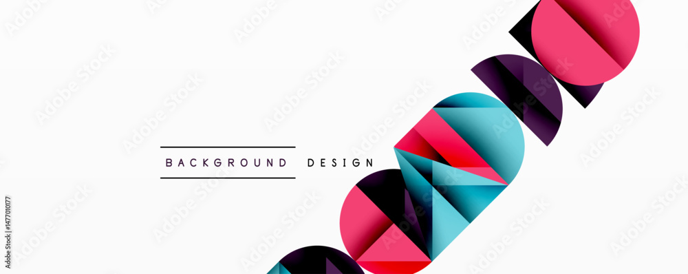 Poster Abstract geometric shapes overlap, creating dynamic visual effect. White background emphasizes colorful design elements. Minimalist style.