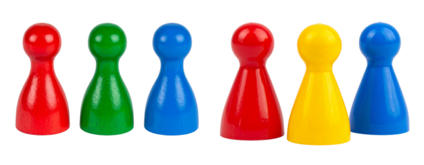 Three game pieces in different colors on a transparent background PNG