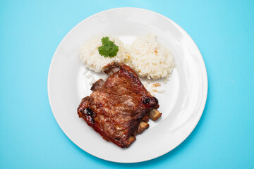 Braised ribs with boiled rice