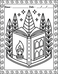 Hygge Place Coloring Pages For Kid and adult.  High resolution (300 DPI), ready to print on standard 8.5x11 inch paper With No Bleed, Black and White Vector illustration AI, EPS, PNG, JPEG.