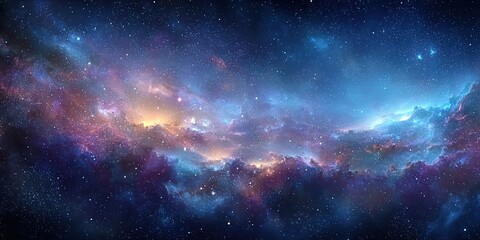 Fototapeta premium Cosmic nebula with blue-orange-pink hues and scattered stars.