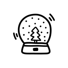 Snow globe doodle icon with hand drawn design style for christmas element decoration