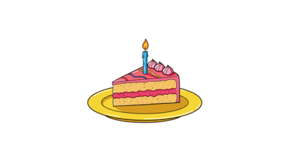 Birthday cake clipart. Colorful cake clipart with candles placed on a yellow plate, great for kids birthday party designs.