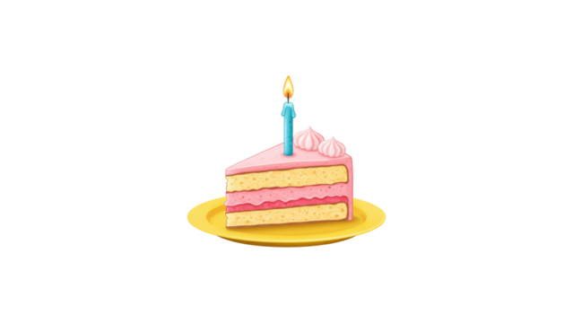 Birthday cake clipart. Birthday cake clipart on yellow plate, perfect for celebration-themed graphics and party invitations.