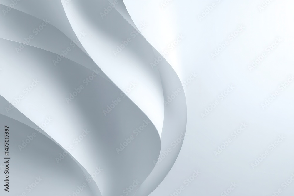 Aufkleber Abstract composition of flowing white shapes, creating a smooth, curved pattern. A minimalist and elegant display of light and shadow.