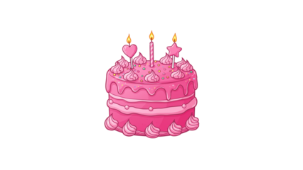 Birthday cake clipart. Festive pink cake clipart with cherry topping, ideal for birthday e-cards or social media posts.