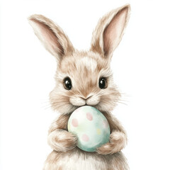 Fluffy bunny holds pastel egg, exuding pure joy and springtime happiness
