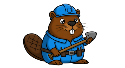 Construction beaver cartoon clip art on white, great for kids books, apps, or websites.