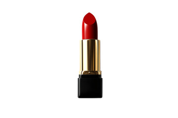 Fototapeta premium Bright red lipstick with golden tube on trasparent background
