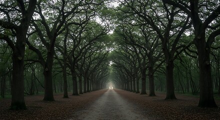 Obraz premium Road Through Forest with Tall Trees Creating a Natural Canopy