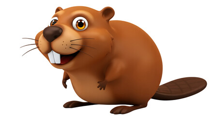 Naklejka premium 3D cartoon beaver on white background, ideal for kids games, apps, or website mascots.