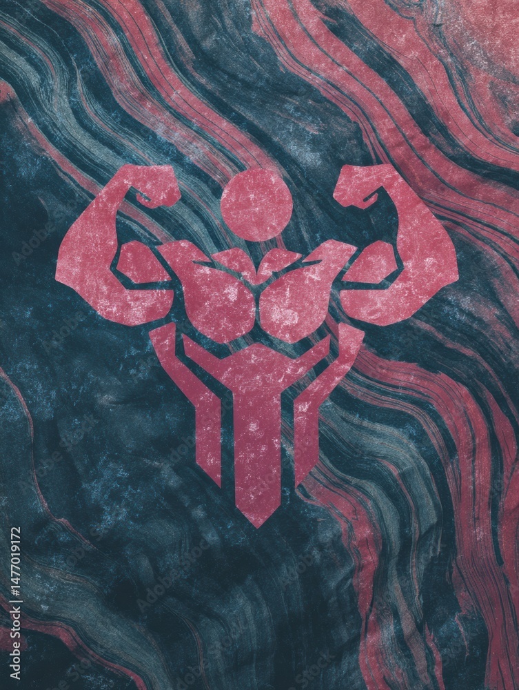 Poster Fitness Gym Logo Displayed on an Abstract Background Resembling Muscle Texture With Dynamic Colors and Shapes