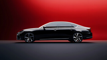 Obraz premium New car, sedan type in modern style. Copy-space, banner composition. 3D illustration
