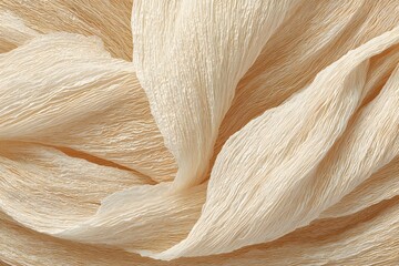 Delicate Fabric Drapery: Close-up of a cascading fabric with subtle textures and a gentle, natural hue. It evokes a sense of softness, elegance, and tranquility, perfect for designs.
