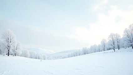 Obraz premium Serene Winter Landscape Snow-Covered Trees and Pristine Fields