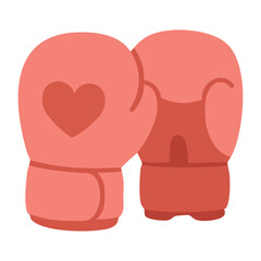 Flat cartoon boxing gloves with heart symbol, representing strength, courage and feminine energy.