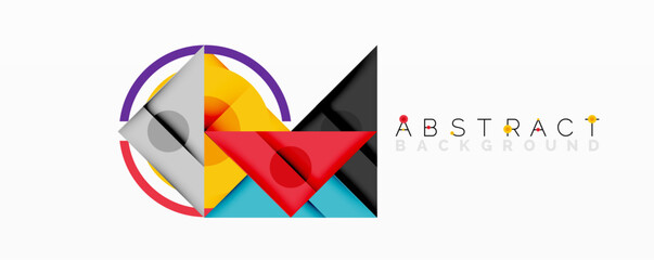 Modern abstract design. Geometric shapes overlap, creating vibrant color composition. Clean lines, minimalist aesthetic.