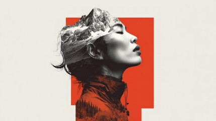 Serene woman embraces the mountain spirit