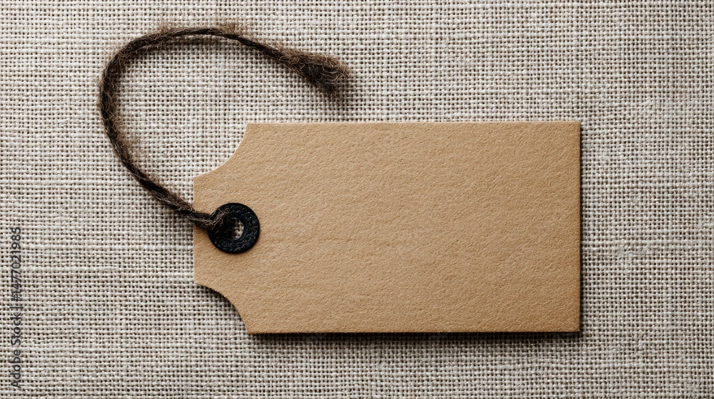Poster gift tag on beige fabric texture with ample space for personal messages or branding elements
