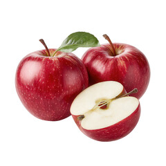 A ripe red and a half display fresh fruit on white backdrop.