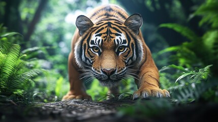 Obraz premium Tiger in lush green environment