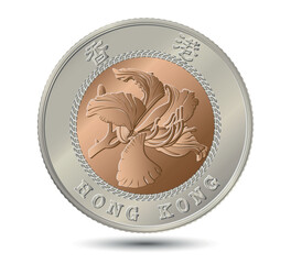 Obverse of Hong Kong coins 10 dollars, 1994 years.  Vector illustration.