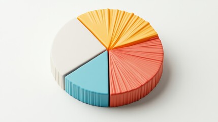 Obraz premium D pie chart with vibrant segments on a white background, each section slightly separated for emphasis, with light shadow for a polished effect