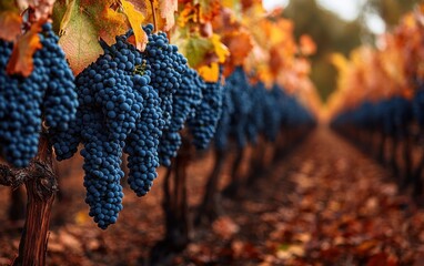 Autumn Vineyard with ripe grapes