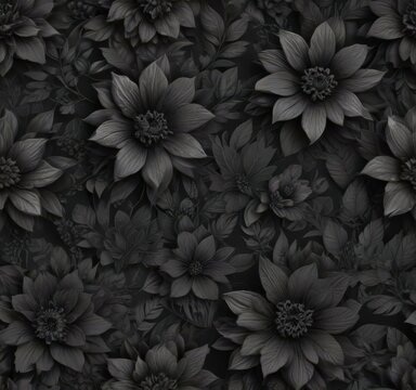 Intricate charcoal floral wallpaper; abstract botanicals, dark tones, seamless pattern, texture, background,  texture,  grey