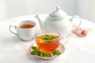 Elegant Tea Setting with Mint