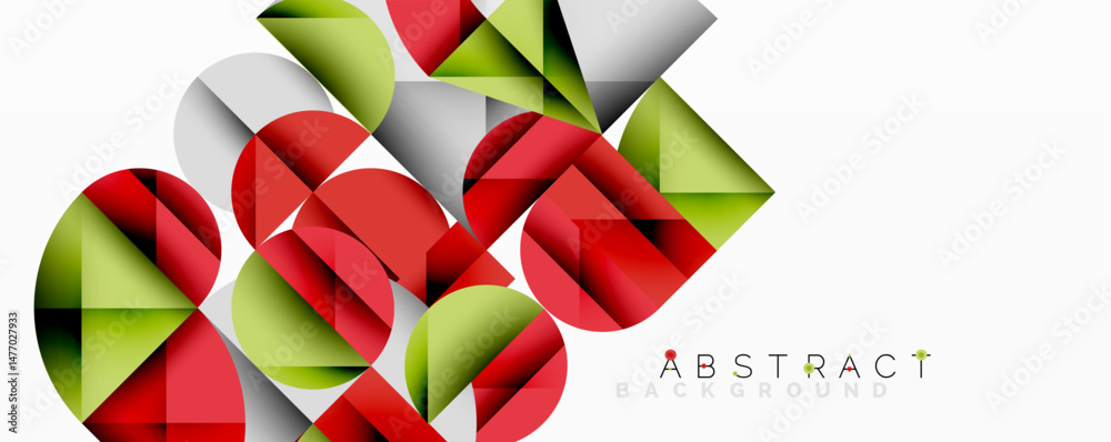 Aufkleber geometric shapes overlap, creating vibrant modern design. red, green, gray tones dominate compositio