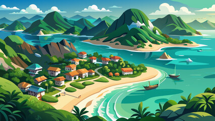 Aerial View Cu Lao Cham Island, Da Nang, Vietnam: Lush Mountains, Sandy Beach, Turquoise Sea ,Very beautiful,