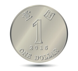 Reverse of the Hong Kong 1 dollar coin. Vector illustration.