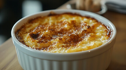 A white bowl of food with a brownish color and a sprinkle of spices