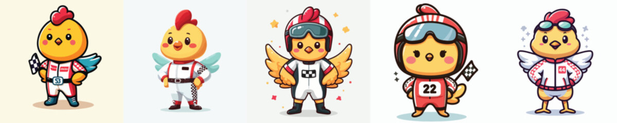 cute chicken vector in racer costume