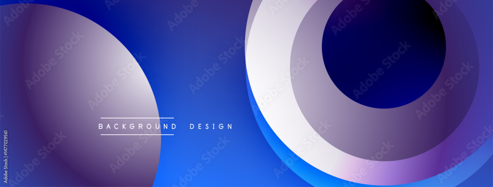 Poster abstract circles overlap, creating gradient blue purple effect. modern design suitable for banners, 
