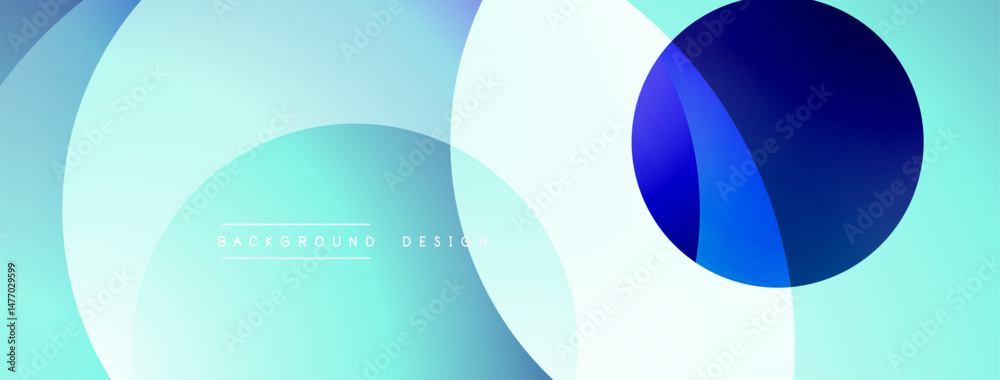 Aufkleber Abstract background features overlapping circles. Blue, turquoise, white hues create modern design. Minimalist aesthetic, smooth gradients present.