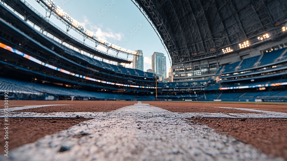 Poster empty baseball stadium floor against the backdrop of an empty stadium