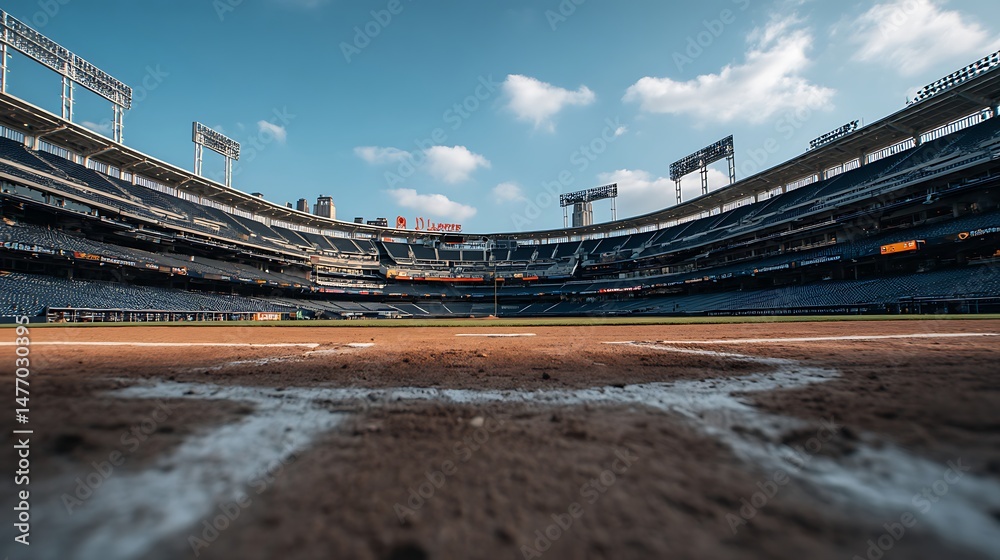Poster empty baseball stadium floor against the backdrop of an empty stadium