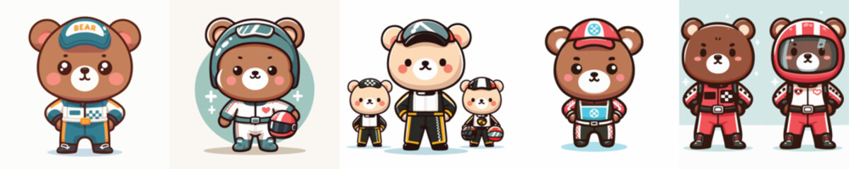 cute bear vector in racer costume