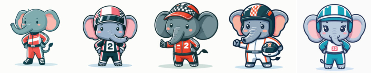 cute elephant vector in racer costume