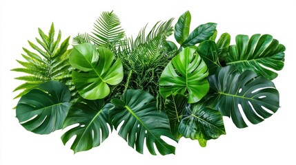 Lush collection of vibrant green leaves on a white background