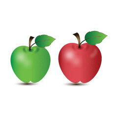 Red and green apples on white background