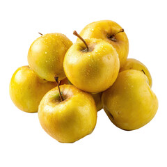Title: Small Cluster of Ripe Kei Apples with Smooth Golden-Yellow Skin on Transparent Background

