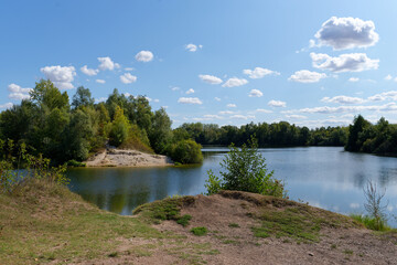 Fototapeta premium Ponds in the alluvial plain of La Bassée. Île-de-France region 