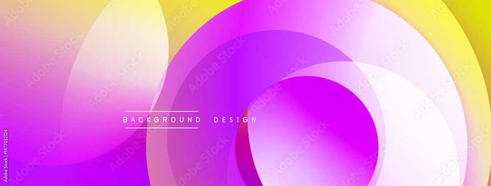 Poster abstract vibrant circles overlap, creating dynamic purple, pink, yellow gradients. modern design ele